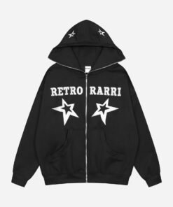 Full zipper hoodie black with retro rarri white print