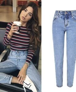 new fashion high waist boyfriend jeans women casual straight jean
