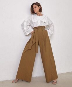 fashion long pants wed-leg solid color cotton solid color casual women pants  summer streetwear