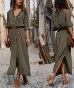 elegant women sexy v collar long maxi dress ol ladies casual long sleeve solid holiday summer beach sundress