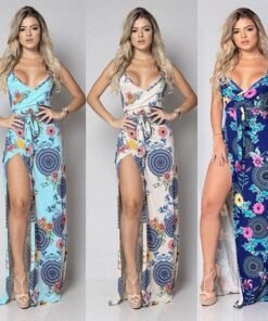 new women summer vintage boho sleeveless long maxi dress ladies v-neck fashion beach party dress sundress