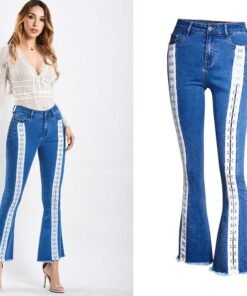 spring autumn lacing flare jeans woman casual denim jeans womens denim trousers women 201