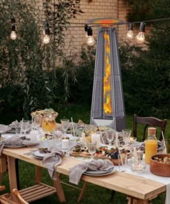 Cmgb Outdoor Patio Pyramid Propane Space Heater,Portable Flame Heater,With Wheels,Silver
