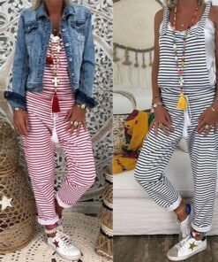 new fashion romper women striped sleeveless loose jumpsuit dungarees overall casual harem loose strap pant trousers