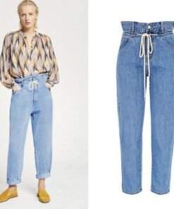 high waist drawstring straight jeans woman spring summer casual denim pants women's loose boyfriend jeans mujer