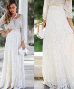 new fashion women high waist beach skirt stretchy double lace layer chiffon maxi casual long skirt summer beach sundress