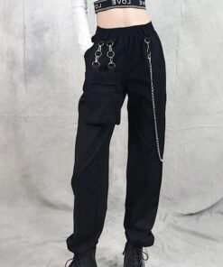 spring long chain cargo pants women high waist loose streetwear harem pants baggy trousers hip hop joggers warm sweatpants