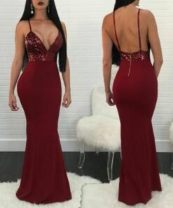 new women formal prom long sequin dress v-neck sleeveless bodycon sundress party cocktail long slim dress