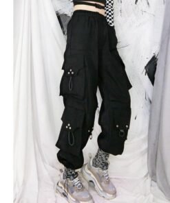 spring autumn fashion drawstring streetwear cargo pants women high waist casual sweatpants big pocket hip hop loose harem pants