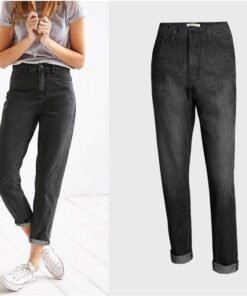 high waist jeans woman straight casual pants boyfriend jeans for women black