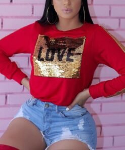 love sequined patchwork long sleeve t shirt women winter o neck casual sequin top blusas feminino plus size woman clothes