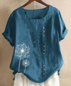 fashion women summer short sleeve t shirt ladies loose casual solid top dandelion print tee shirt femme ladies tshirt plus size