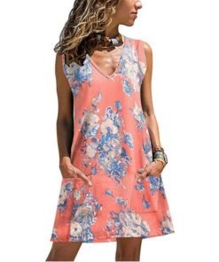 new women casual loose tunic floral dress ladies casual beach swing strappy cami pocket summer party dress sundress