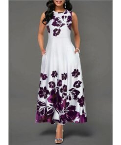 large size elegant women’s floral print long maxi dress evening party beach dress summer sleeveless long flower sundress costume