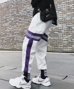 new hip hop reflective pants harajuku casual black cargo pants women elastic high waist pants streetwear sweatpants jogger