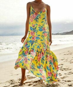 fashion beach dress women holiday sleeveless loose summer beach casual floral long maxi dress sundress