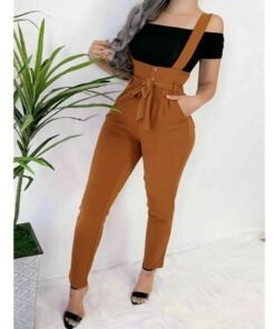 fashion strap jumpsuit womenns casual high waist jumpsuit dungarees straps suspender slim pencil pants trousers
