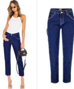 patchwork spliced boyfriend jeans for women pocket straight denim jeans woman ladies safari jeans streetwear