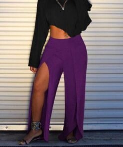 high slit wide leg pants women one split leg long trousers casua loose high waist pants pantalones mujer summer