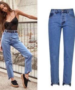high waist jeans woman straight irregular women denim jeans pants