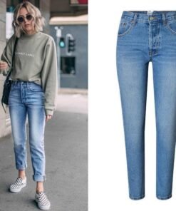high waist ripped back zipper jeans woman casual mom jeans for women streetwear denim pants spring summer