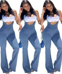 casual solid jumpsuits women sexy bodycon jumpsuits sleeveless backless solid long pants rompers