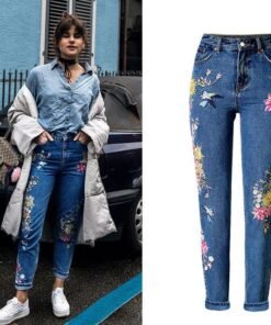 embroidered jeans women pants womens embroidered bird floral straight jeans female