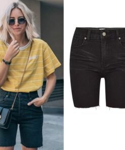 logmai high waist summer short jeans woman elastic moto & biker short denim pants women's slim shorts black