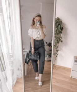 harem pants womens high waist boyfriend jeans for women autumn winter thick denim jeans dark grey