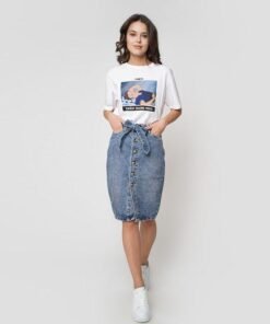casual high waisted bow single breasted skirt jeans summer vintage a-line denim skirt femme skirts  fashion