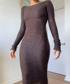solid knitted sweater dress elegant sexy long sleeve bodycon maxi dresses for women  fall winter clothes c71-cz21