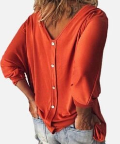 plus size women loose long sleeve pullover tops shirt ladies casual v neck back buttons tops shirts tees new fashion style