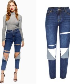 high waist big hole ripped jeans woman straight denim jeans womens spring summer boyfriend pants blue black
