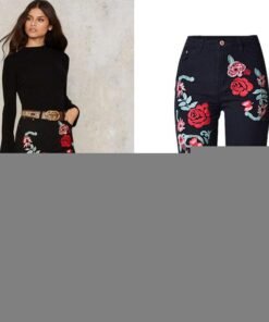 high waist jeans woman jeans with embroidery floral denim jeans womens pants 201 fashion new