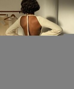 solid knitted open back flared long sleeve maxi dress elegant sexy clothes for women  fall resort wear c76-df27