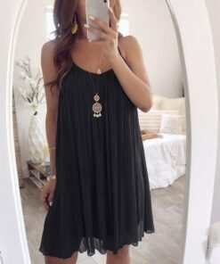 plus size women chiffon summer casual sleeveless dress new fashion solid strappy beach sundress short dress