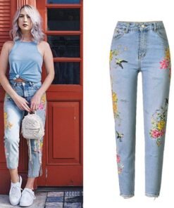 embroidered jeans woman flower straight high waist women jeans new