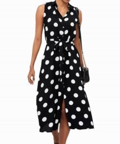 fashion women boho polka dot split midi shirt dress summer ladies sleeveless beach party casual sundress