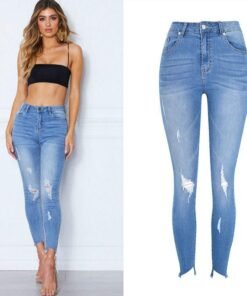 high waist ripped jeans woman summer autumn pencil jeans womens elastic denim pantsnew