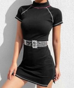 holiday irregular short sleeve summer boho dresses ladies casual high neck fit mini short sundress