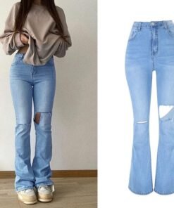 high waist stretch jeans woman ripped slim micro flared pants women's street jeans spring summer