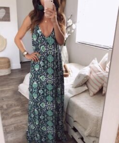 floral dress ladies v neck summer beach holiday sleeveless sundress