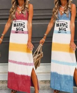 new fashion women’s lady bohemia sleeveless summer beach long maxi dress loose hippie holiday beach party sun dress