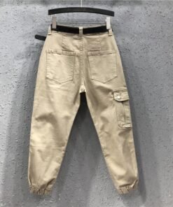 high waist pants sashes pockets office ladies pants  women’s spring autumn large size loose waist casual nine-point pant