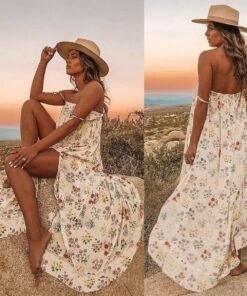 new women boho floral long maxi dress summer beach ladies sleeveless party holiday casual loose sundress