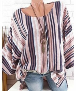 plus size new women tops raglan sleeve shirt arrival cotton linen striped baggy tunic o-neck loose shirt