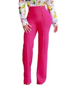 high waist double buttons long pants women solid wide leg pants elegant office ladies workwear pants autumn maxi trousers