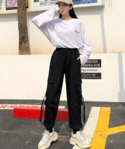 spring cargo pants student sport casual sweatpants  women black high waist pocket trousers streetwear womens joggers sweatpants