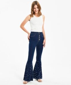 embroidered flares jean woman high waist flare denim pants womens casual jeans arrival