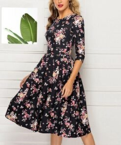 floral print sundress lady half sleeve fit and flare party dress sundress plus size